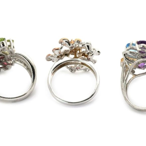 Vintage 925 Silver & Gems 4pcs Cuff Bracelet&Rings - Picture 6 of 9